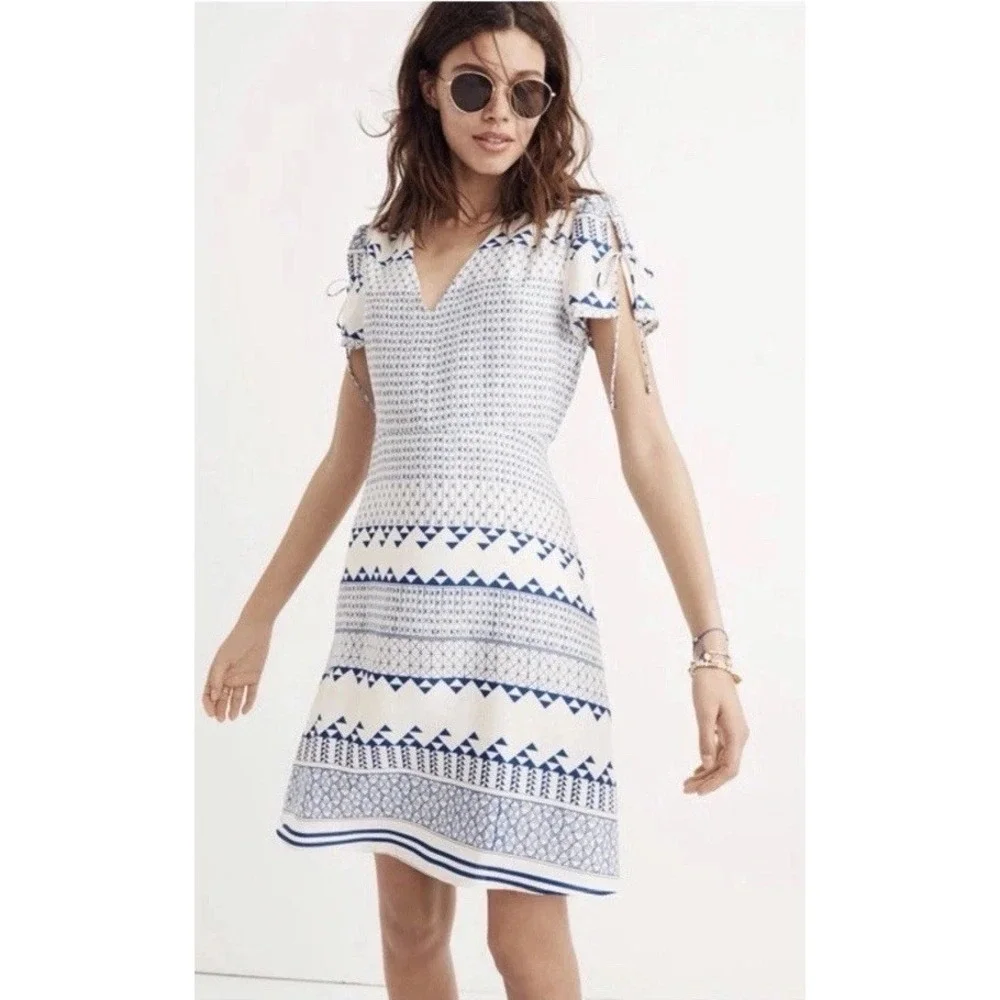 Madewell Size 8 Poppy Dress in Ionian Tile Mesa Tulum Blue Fit & Flare Dress